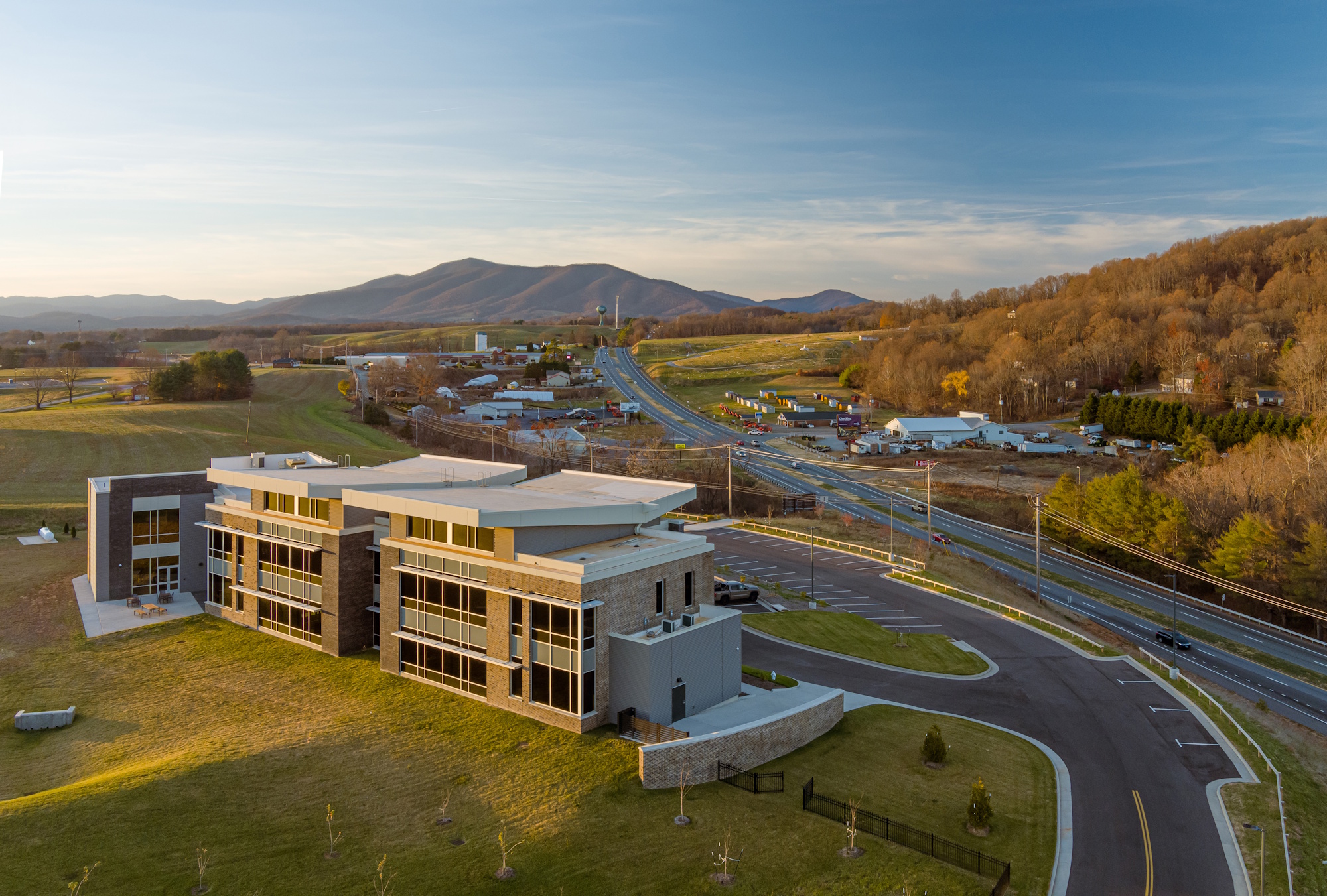 Aerial view of the ValleyStar building and parking lot.